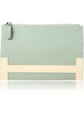 🆕Women Green Minimalist Clutch Bag Leather Envelope File Bag with Detachable